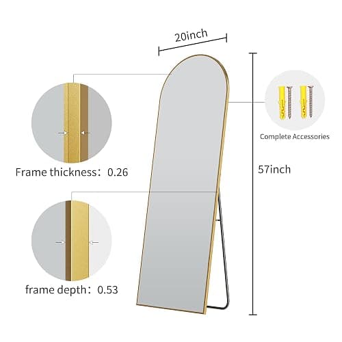 WISSMIELS 57" x 20" Arched Full Length Mirror - Wall Mounted/Floor Mirror Aluminum Alloy Frame Full Body Mirrors for Bathroom Living Room Bedroom and Entryway,Gold thumbnail 2