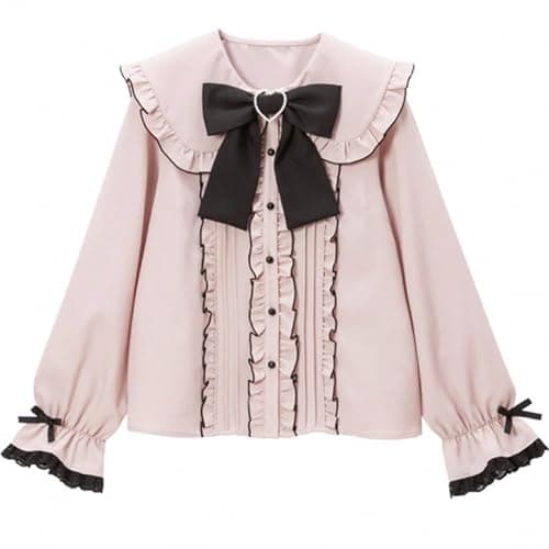 Pokn Jirai Kei Lolita Fashion Cutecore Clothes Kawaii Clothing Blouse Goth Shirt Women Lace Mesh Sheer Long Sleeve Blouse thumbnail 6