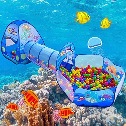 PigPigPen 3 in 1 Kids Play Tent with Tunnel, Ball Pit, Basketball Hoop for Boys & Girls, Toddler Pop Up Playhouse Toy Baby Indoor/Outdoor, Gift Year Old Child (3 Tent) thumbnail 2