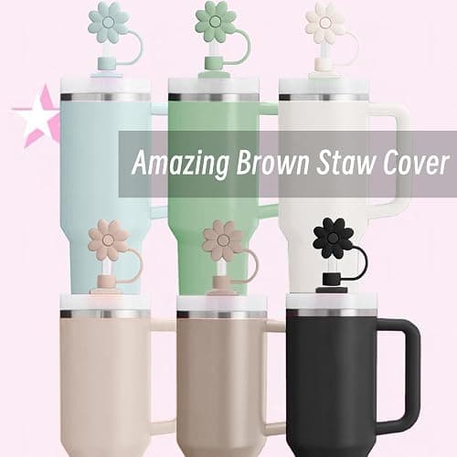 6PCS Silicone Straw Covers Toppers for Stanley Cups 30&40 Oz Tumbler Accessories Flower Straw Caps Black Blue Dust-Proof Reusable Straw Tips Protectors for Stanley Cup 10mm 0.4in Straws thumbnail 4