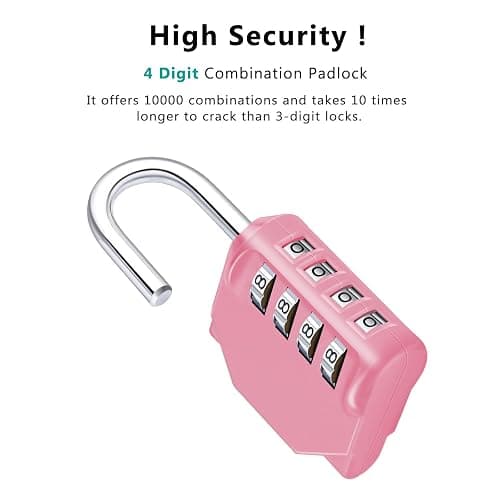 ZHEGE Combination Lock, 4 Digit Combination Padlock Outdoor, School Lock, Gym Locks (Pink) - 1P - 1P, Pink thumbnail 3