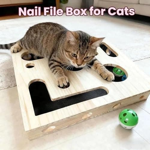 Cat Nail File Enrichment Box, Cat Scratch Puzzle Enrichment Box, Nail File Stress Free Alternative to Clippers and Grinders, Sandpaper Inside for Indoor Cats Scratching (Sandpaper Version) thumbnail 2