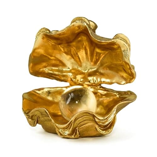 Zhao Xiang Pearl Oyster Statues Home Decor Accent Gold Decorations | Coastal Resin Gold Decor Figurine, Seashell Decor for Gold Desk Accessories, Bathroom Decorations, Dressing Table Shelf Decor - Image 1
