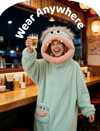 Brrioe Funny Big Mouth Monster Onesie Pajamas with Large Comb – Oversized Plush Fleece Hooded One Piece for Sleep & Party thumbnail 3