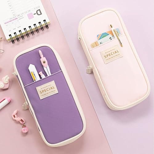 Large Capacity Pencil Case Organizer,Big Pencil Pouch with Zipper Compartments,Cute Pencil Case Aesthetic Pen Pouch Bag for Office Art (Purple) thumbnail 2