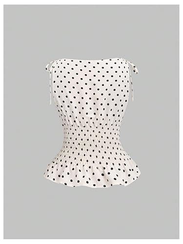RoseSeek Women's Gingham Tie Shoulder Tank Tops Sleeveless Shirred Ruffle Hem Shirts thumbnail 2