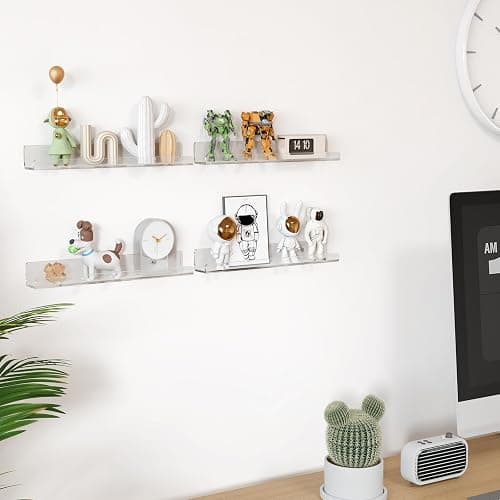 Lifewit Narrow Floating Shelves for Vinyl Record 6 Pack, 12" Clear Wall Shelves for Nail Polish/Book/Picture/Makeup, Acrylic Wall Mount Display Shelf Organizer for Bedroom, Living Room, Bathroom Decor thumbnail 9