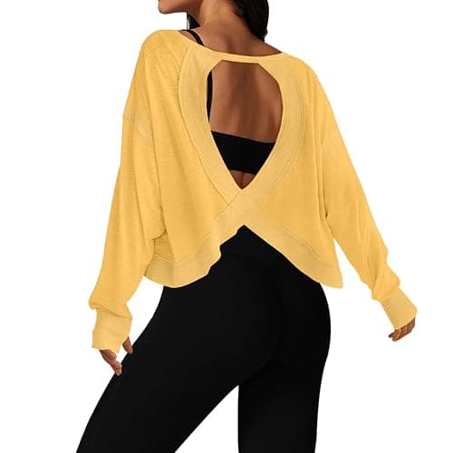 UNIANKIYA Open Back Workout Tops for Women Long Sleeve Cropped Athletic Clothes Gym Running Yoga Low Impact Sports T Shirts - Image 1