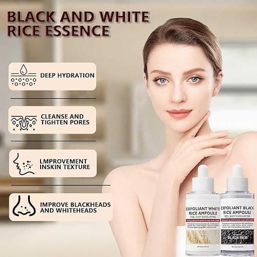 2PCS Rice Exfoliating Ampoule Set, Black & White Rice Peel Shot Glow Rice Ampoule Duo, Gentle Peel + Pore Minimizing & Deep Hydration for All Skin Types thumbnail 6