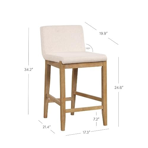 Nathan James Gracie Modern Counter Height Bar Stool with Back, Counter Stool Upholstered Chair with Natural Flax White Fabric and Brushed Wooden Legs, Natural Flax/Brown, Set of 2 thumbnail 2