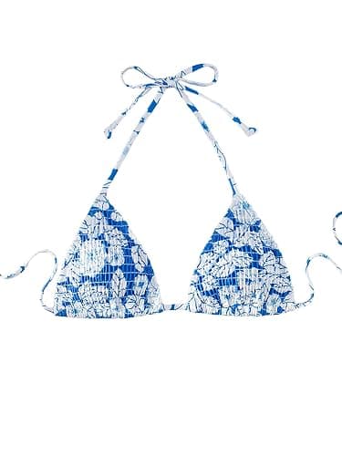 SHENHE Women's Triangle Halter Bikini Top Floral Tie Back Smocked Cute Swimsuit Top - Image 1