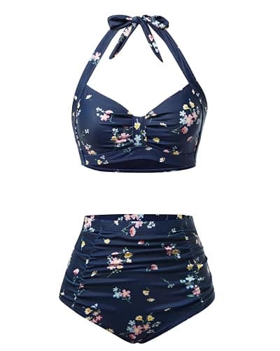 Holipick Women's High Waisted Bikini Set | Halter V-neck, Removable Pads, Ruched Tummy Control, Full Coverage, for Beach,Pool, and Vacation - Image 1