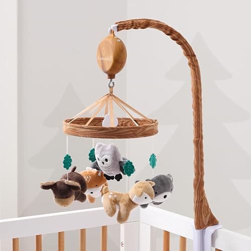 The Peanutshell Crib Mobile for Boys or Girls - Woodgrain Musical Baby Crib Mobile with 12 Lullabies, Whimsical Woodland Baby Whimsical Woodland Nursery Decor thumbnail 2