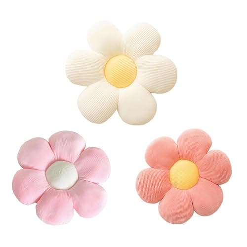 CANGHI Flower Pillow - 3 Pcs Flower Shaped Throw Pillow 15.7'' Cute Daisy Flower Pillow Flower Seating Cushions for Adults Kids Home Bedroom Sofa Chair Couch Decor (White/Lightpink/Pink, 15.74 in) - Image 1