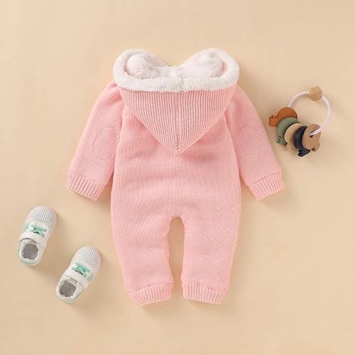 Haokaini Neugeborene Baby Kapuze Strick Strampler Fleece Pullover Wärmer Schneeanzug Overall Overalls Onesies Baby Winter Oberbekleidung für Jungen Mädchen - 3-6 Monate - Rosa thumbnail 9