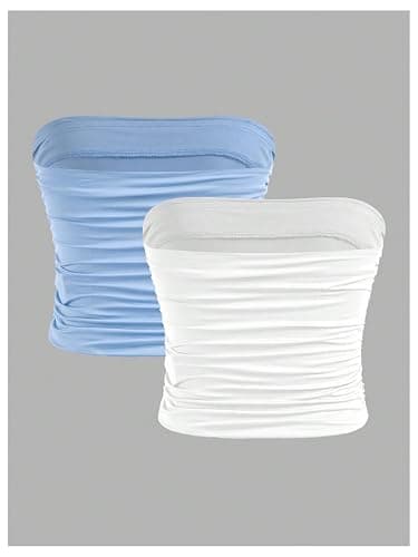 Milumia Girl's 2 Pack Tube Top Ruched Strapless Sleeveless Basic Casual Cute Bandeau Tops thumbnail 2