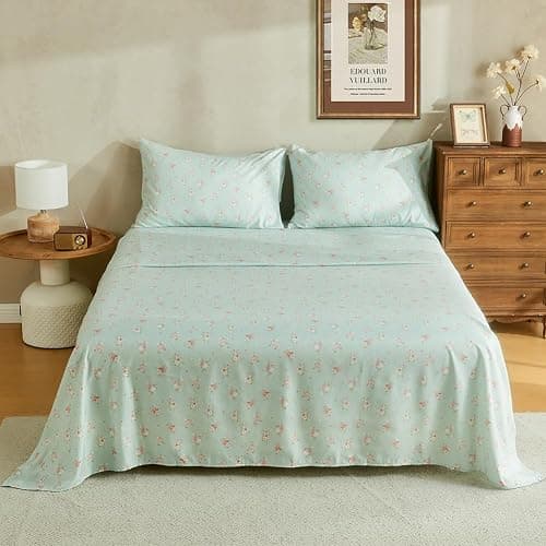 HYPREST Mint Floral Sheets Queen Size, Deep Pocket Sheets Soft Breathable Farmhouse 4pcs Bed Sheet Sets thumbnail 9