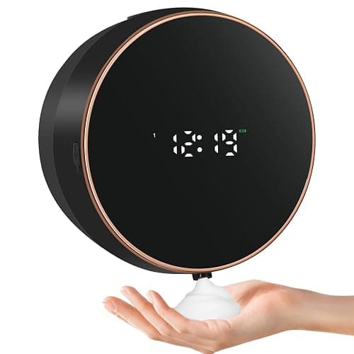 Automatic Soap Dispenser Foam Bathroom: Wall Mount Rechargeable Touchless Adjustable Auto Smart Electric Plastic Black Foaming Soap Dispenser with Clock - Kitchen - Hand Dish Lotion Couple Kids - Image 1