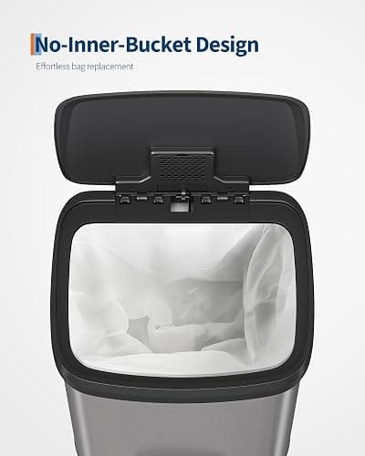 Garvee 13 gal / 50 L Stainless Steel Trash Can with Lid, Large Garbage Can for Kitchen, Rustproof Step-on Kitchen Metal Trash Bin with Liner Rim, Rear Handle, Soft Close Plastic Lid, Silver thumbnail 4