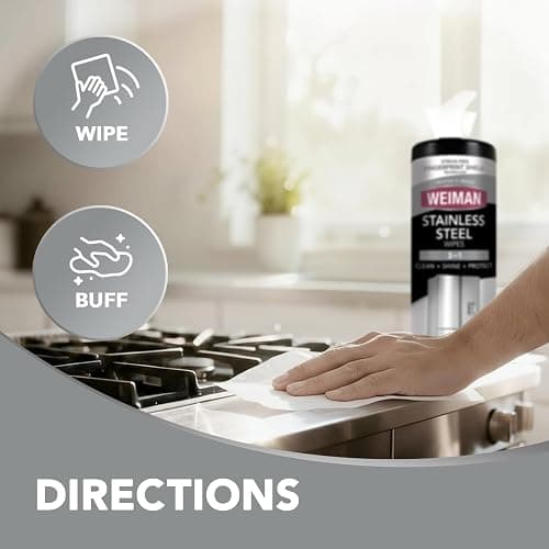 Weiman Stainless Steel Cleaner & Polisher, 30 Ct Wipes, Kitchen Appliance | Anti Fingerprint, Tetrachloroethylene (PCE) Free, Removes Water Spots & Grease, No Streaks or Residue, Metal Polish, Chrome, thumbnail 9