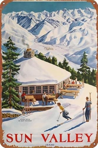 Sun Valley Idaho Original Ski Poster - Retro Plaque Metal Tin Sign Wall Decor Art Sign for Garden Farmhouse Bathroom Home 12 x 8 Inch,de14bB109 - Image 1