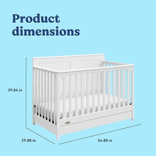 Graco Hadley 5-in-1 Convertible Crib with Drawer – GREENGUARD Gold Certified, Fits Standard Crib Mattress, Converts to Toddler Bed, Daybed and Full Bed, 4 Adjustable Mattress Heights (White) thumbnail 3