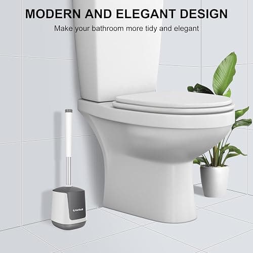 SetSail Toilet Brush and Holder 2 Pack, Self Closing Lid Toilet Bowl Brushes Holder and Extra Long Handle Ventilated Toilet Brush Set for Bathroom Cleaning, Nylon Bristles, White & Grey thumbnail 7