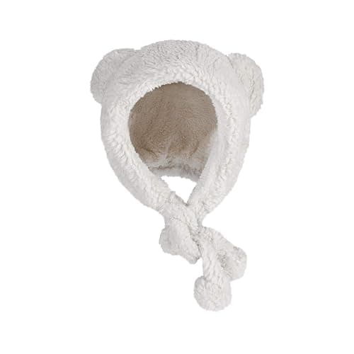 Cute Bear Ears Plush Sherpa Beanie Fuzzy Windproof Earflap Cap Warm Animal Hat with Ear Protection for Women Girls - Image 1