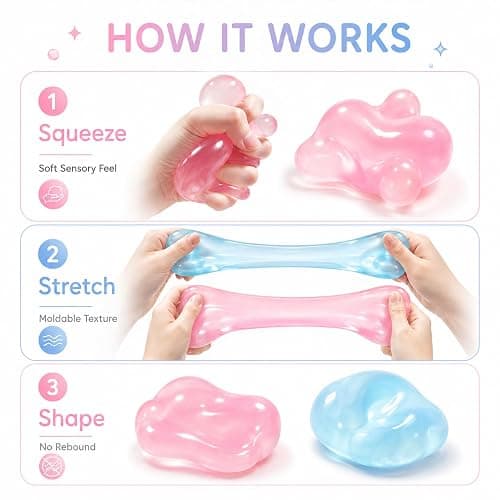 2 Pcs Coconut Oil Squishy Stress Balls, Non-Sticky Slow Rising Squeeze Ball, Shapeable Stress Relief Balls, Portable Desk Fidget Toys for Relaxation & Focus for Adults (Blue and Pink) thumbnail 4