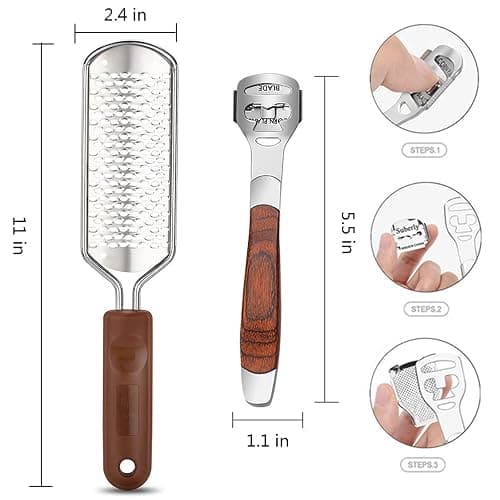 Colossal Foot Rasp & Wood Handle Callus Shaver (10 Replacement & 1 File Foot Heads), Pedicure Foot File Kit, Heel Scraper for Feet, Foot File Callus Remover thumbnail 4