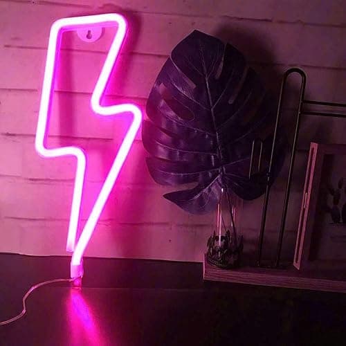 YouOKLight Lightning Bolt Neon Sign Lights, LED Wall Light Night Lights, Battery or USB Powered Neon Lights for Wall Decor, Bedroom, Kids Room, Living Room, Bar, Party, Christmas, Wedding (Pink) - Lightning Pink thumbnail 7