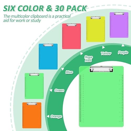 Plastic Clipboards, PANDRI 30 Pack Clear Colored Clipboards, Low Profile Clip Board 12.5 x 9 Inch Standard Letter Size, Office Supplies Classroom thumbnail 3