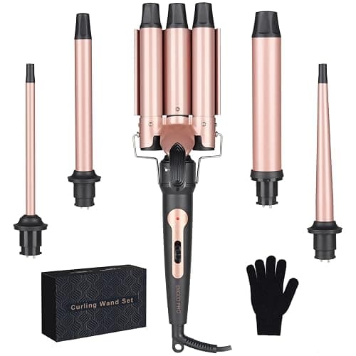 Curling Iron Hair Curler 5 In 1 Curling Wand Set Hair Crimper Beach Waves Hair Waver for Women 3 Barrel Triple Tool for Wavy Wands with 3/4 inch to 1 1/2 inch Attachments Hair Styling Tools - Image 1