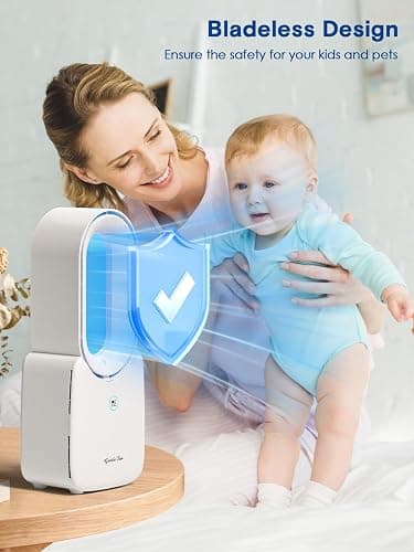 let'me Desk Fan,Portable Bladeless Fan 11.8 inch Small Personal Cooling Fan with 5 Colors Touch Control LED Light,Quiet Table Fan for Home, Office, Bedroom - WHITE thumbnail 3