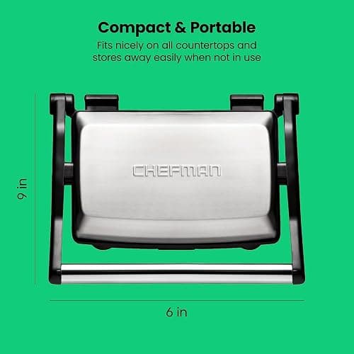 Chefman Electric Panini Press Grill and Gourmet Sandwich Maker w/ Non-Stick Coated Plates, Opens 180 Degrees to Fit Any Type or Size Food, Dishwasher Safe Removable Drip Tray, Stainless Steel/Black thumbnail 3