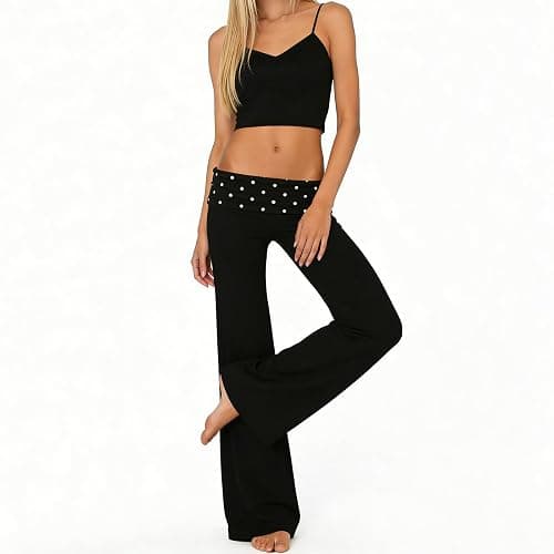 FOMOYUU Lounge Yoga Pants for Women Fold Over Low Waist Wide Leg Sweatpants Flare Leggings Bell Bottoms Y2K Foldover Pants thumbnail 6
