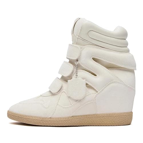 Dsevht Hidden Wedge Sneakers for Women High Top Fashion Sneaker Suede High Heel Platform Tennis Triple Strappy Band Casual Vintage Dressy Comfy Campus Trendy Retro Sneaker - Image 1