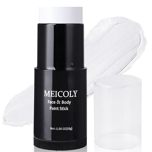 MEICOLY Clown White Face Body Paint Stick(1.06 Oz),Foundation Cream Makeup,Face Paint for Halloween Joker Zombie Vampire Skeleton Skull Special Effects Mime Makeup,White Eye Black Stick for Sports - Image 1