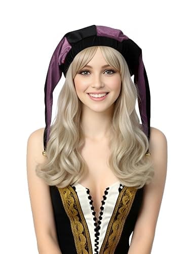 ANDHOM The Middle Ages Jester Cosplay Hat Medieval Clown Cape Bells Adult Joker Halloween Carnival Party Hat - Image 1