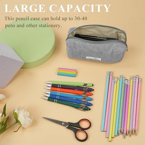 OFFCUP Federmäppchen Mädchen Mäppchen Cord-Stoff, Pencil Case Teenager Stiftetasche Tragbare Schreibwaren Tasche, Federtaschen Schlampermäppchen mit Reißverschluss, Federmappe für Schule, Büro - Grau thumbnail 4