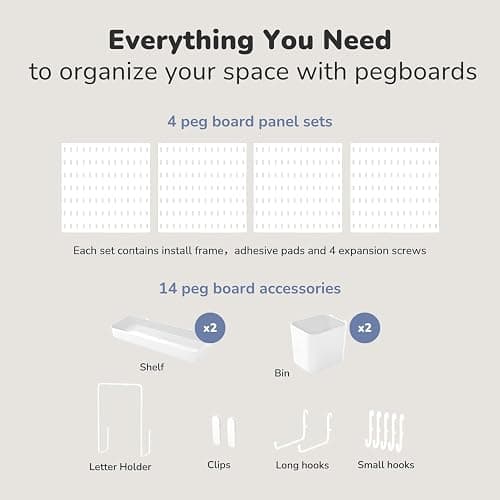 Keepo Pegboard Combination Kit, Pegboards and Accessories Modular Hanging for Wall Organizer, Crafts Organization, Ornaments Display, Nursery Storage, Peg Board (White, 22″×22″) thumbnail 3
