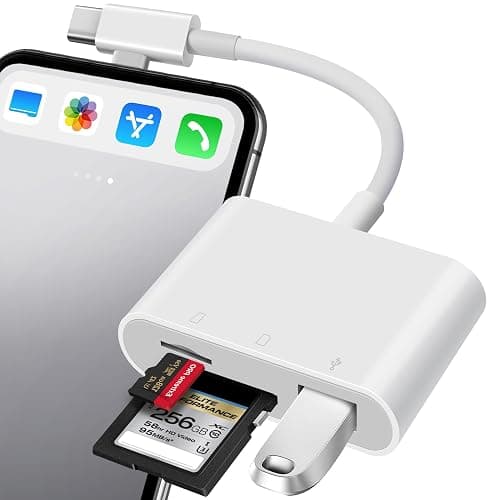 OPxjzws SD Card Reader for iPhone, SD Card Adapter with Lightening & USB C Dual Connectors Plug&Play Supports microSD, SD and USB-A OTG, Portable Trail Camera Memory Reader for iPhone Mac MacBook iPad - Image 1