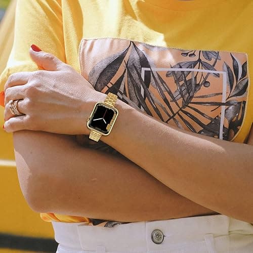 CSJCUBIC Metal band Compatible with Apple Watch Band 46mm 45mm 44mm 42mm 41mm 40mm 38mm for women, Slim Thin Stainless Steel Replacement Adjustable Wristband for iWatch Series 10/9/8/7/6/5/4/3/2/1/SE thumbnail 2