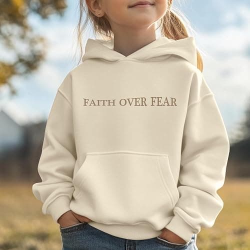 KEEVICI Cute Christian Graphic Hoodies For Girls Faith Over Fear Hoodie Kids Jesus Sweatshirt Religious Bible Verse Pullover thumbnail 2