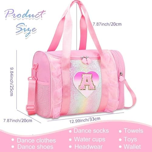 Personalized Monogram Dance Bag for Girls - 3-6 Years duffle bag for Kids Lightweight Water Resistant Oxford Backpack for Ballet Cheerleading Sleepovers Gymnastics Pink E thumbnail 4