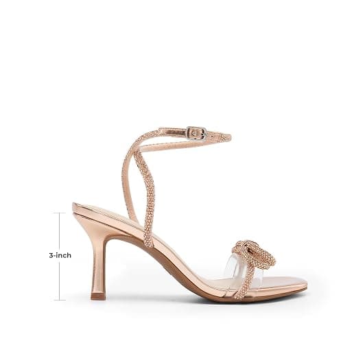 DREAM PAIRS Women's Double Bowknots Heels Open Square Toe Ankle Strap Crystal Rhinestone Dress Sandals for Party Wedding thumbnail 3