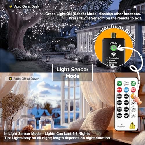 HXWEIYE Rechargeable Fairy Lights with Remote, 2 Pack 33ft 100LED Twinkle Lights with DIY Timer & Light Sensor, Waterproof Outdoor String Lights for Bedroom Patio Christmas Tree Decor, White thumbnail 4