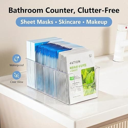 Imakmasion Face Mask Organizer, 4-Compartment Clear Plastic Sheet Mask Holder & Makeup Palette Storage, Vanity Storage Bin for Bathroom Counter, Cosmetic Organizer for Skincare, Eyeshadow & Brushes thumbnail 9