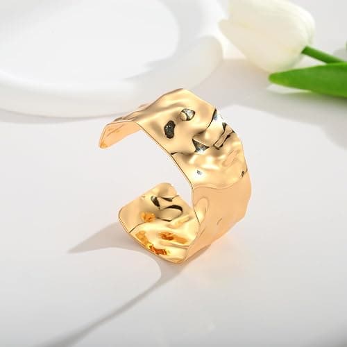 WOWORAMA Hammered Chunky Cuff Bracelets for Women Vintage Boho Wide Bangle Bracelets Irregular Statement Bracelet Thick Arm Cuff Gold Silver Bracelet thumbnail 7