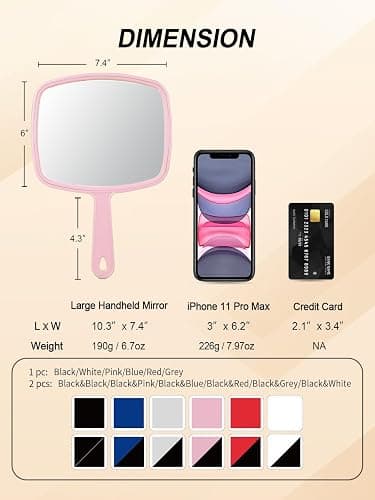 Gladmart Hand Mirror Salon Barber Hairdressing Handheld Mirror with Handle (Square Pink 7.4 x 10.3 inches) thumbnail 2